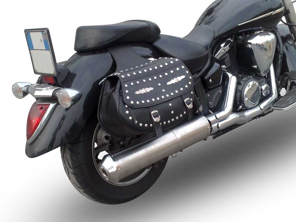 Exhaust compatible with Yamaha Xvs 1300 Midnight Star 2006-2014, Inox Oval Bomb, Homologated legal slip-on exhaust including removable db killer, link pipe and catalyst 