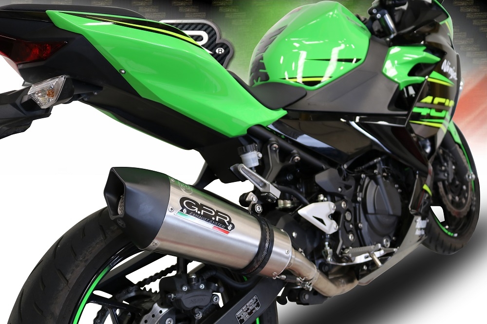 Scarico compatibile con Kawasaki Ninja 400 2018-2022, GP Evo4 Titanium, Scarico omologato, silenziatore con db killer estraibile e raccordo specifico