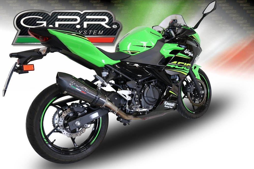 Exhaust system compatible with Kawasaki Ninja 400 2023-2024, GP Evo4 Poppy, Homologated legal slip-on exhaust including removable db killer and link pipe 