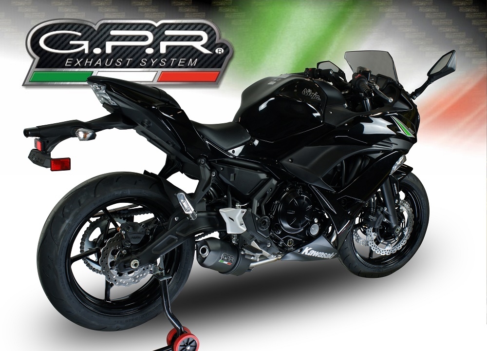 Exhaust compatible with Kawasaki Ninja 650 2017-2020, Furore Nero, Homologated legal full system exhaust, including removable db killer and catalyst 