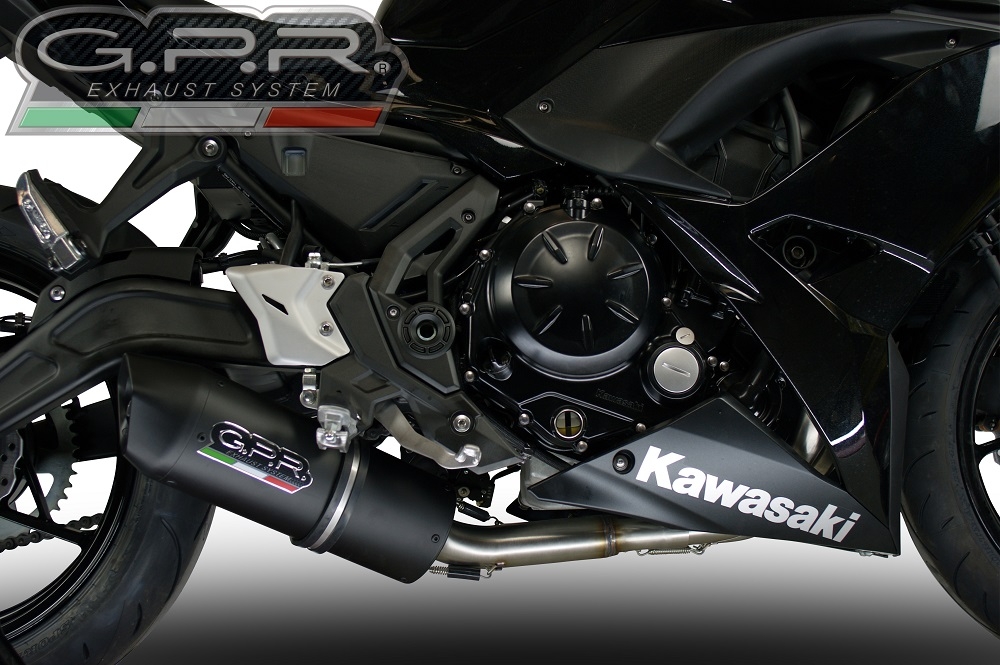Exhaust compatible with Kawasaki Ninja 650 2017-2020, Furore Nero, Homologated legal full system exhaust, including removable db killer and catalyst 