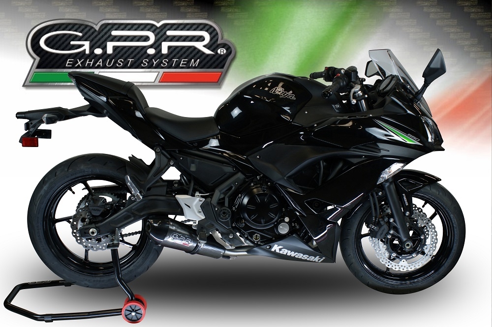 Exhaust system compatible with Kawasaki Ninja 650 2021-2022, GP Evo4 Poppy, Homologated legal full system exhaust, including removable db killer and catalyst 