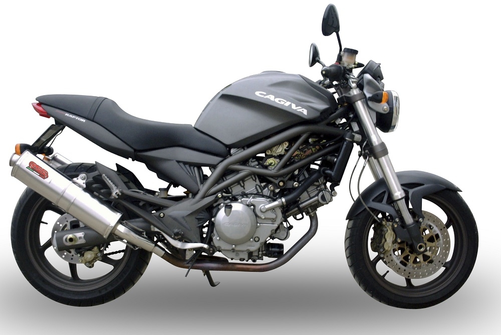 Scarico compatibile con Cagiva Raptor 650 2001-2005, Trioval, Coppia di terminali di scarico omologati, forniti con db killer removibili e raccordi specifici