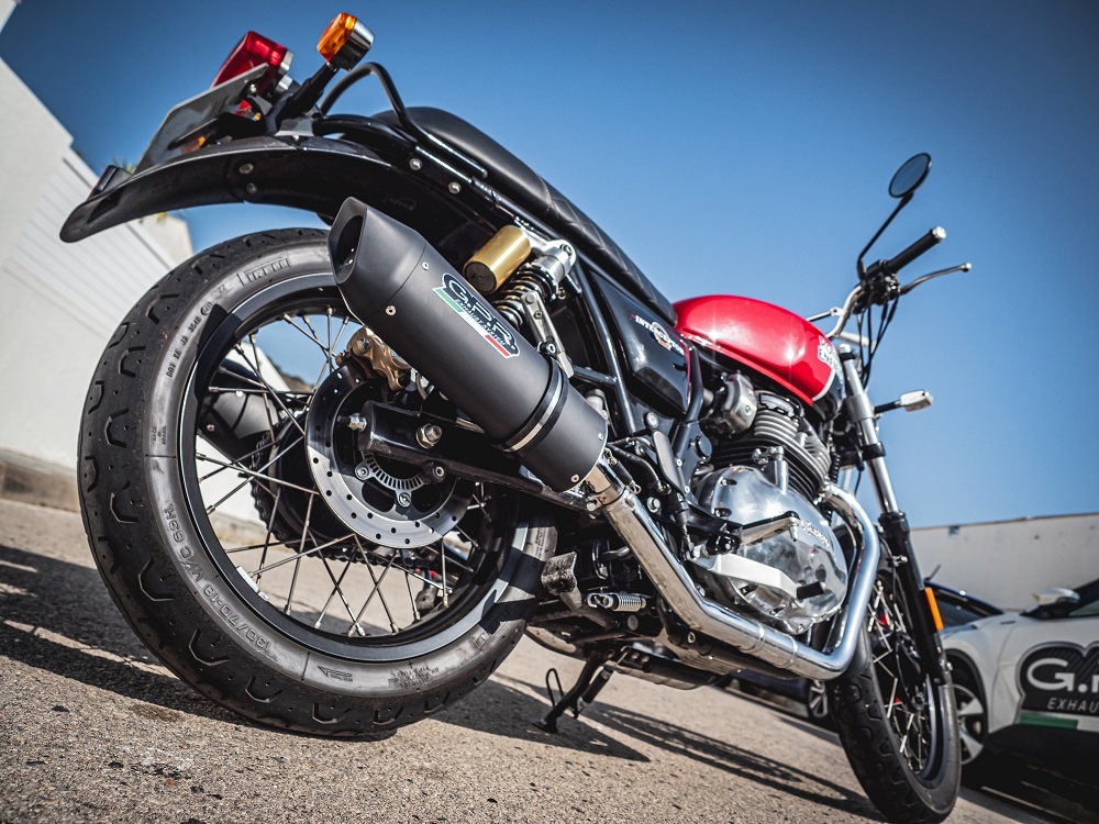 Exhaust system compatible with Royal Enfield Interceptor 650 2019-2020, Furore Evo4 Nero, Dual Homologated legal slip-on exhaust including removable db killers, link pipes and catalysts 
