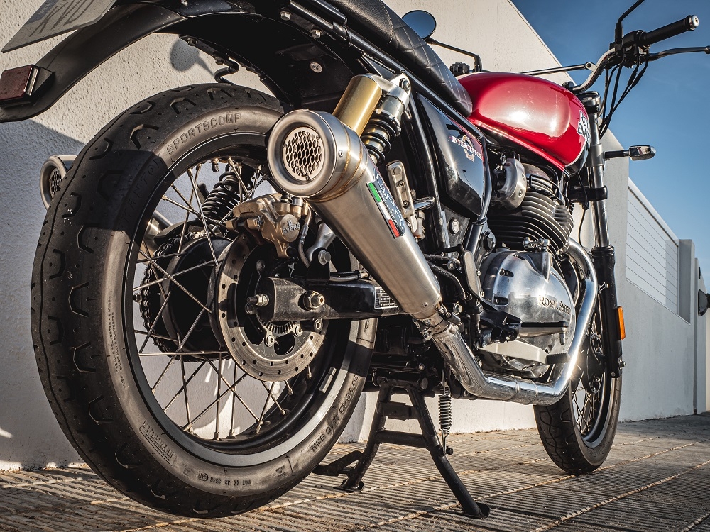 Scarico compatibile con Royal Enfield Continental 650 2019-2020, Powercone Evo, Coppia di terminali di scarico omologati, forniti con db killer removibile, catalizzatori e raccordi specifici