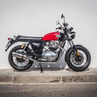 Scarico compatibile con Royal Enfield Interceptor 650 2021-2024, Satinox, Coppia di terminali di scarico omologati, forniti con db killer removibile, catalizzatori e raccordi specifici