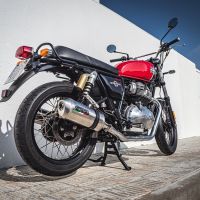 Exhaust system compatible with Royal Enfield Continental 650 2021-2024, Satinox, Dual Homologated legal slip-on exhaust including removable db killers, link pipes and catalysts 