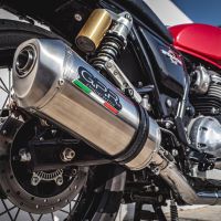 Scarico compatibile con Royal Enfield Interceptor 650 2021-2024, Satinox, Coppia di terminali di scarico omologati, forniti con db killer removibile, catalizzatori e raccordi specifici