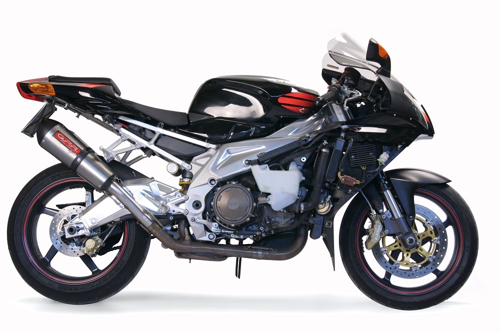 Exhaust system compatible with Aprilia Rsv 1000 R Factory 2004-2005, Gpe Ann. titanium, Dual Homologated legal slip-on exhaust including removable db killers and link pipes 