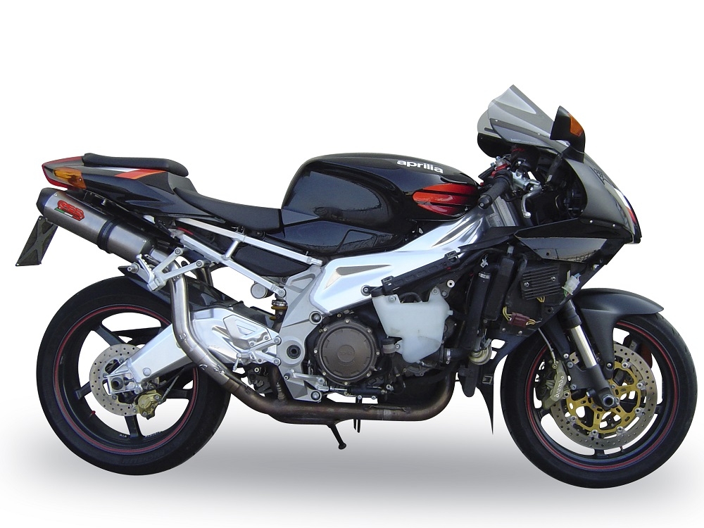 Scarico compatibile con Aprilia Rsv 1000 R Factory 2006-2010, Gpe Ann. titanium, Coppia di terminali di scarico omologati, forniti con db killer removibili e raccordi specifici