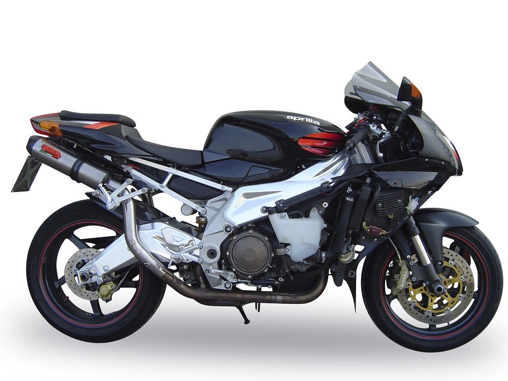 Exhaust system compatible with Aprilia Tuono R 1000 Factory 2006-2010, Gpe Ann. titanium, Dual Homologated legal slip-on exhaust including removable db killers, link pipes and catalysts 