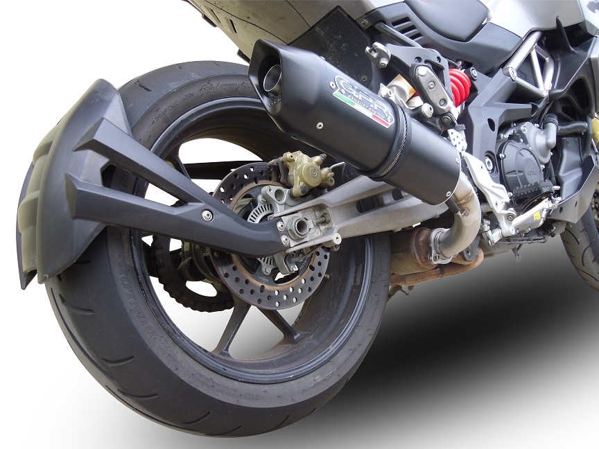 Exhaust system compatible with Aprilia Caponord 1200 2013-2016, Furore Nero, Homologated legal slip-on exhaust including removable db killer and link pipe 