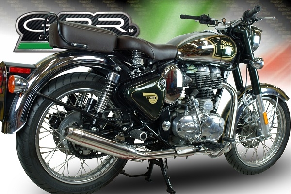 Exhaust system compatible with Royal Enfield Classic / Bullet Efi 500 2009-2016, Deeptone Inox, Homologated legal slip-on exhaust including removable db killer, link pipe and catalyst 