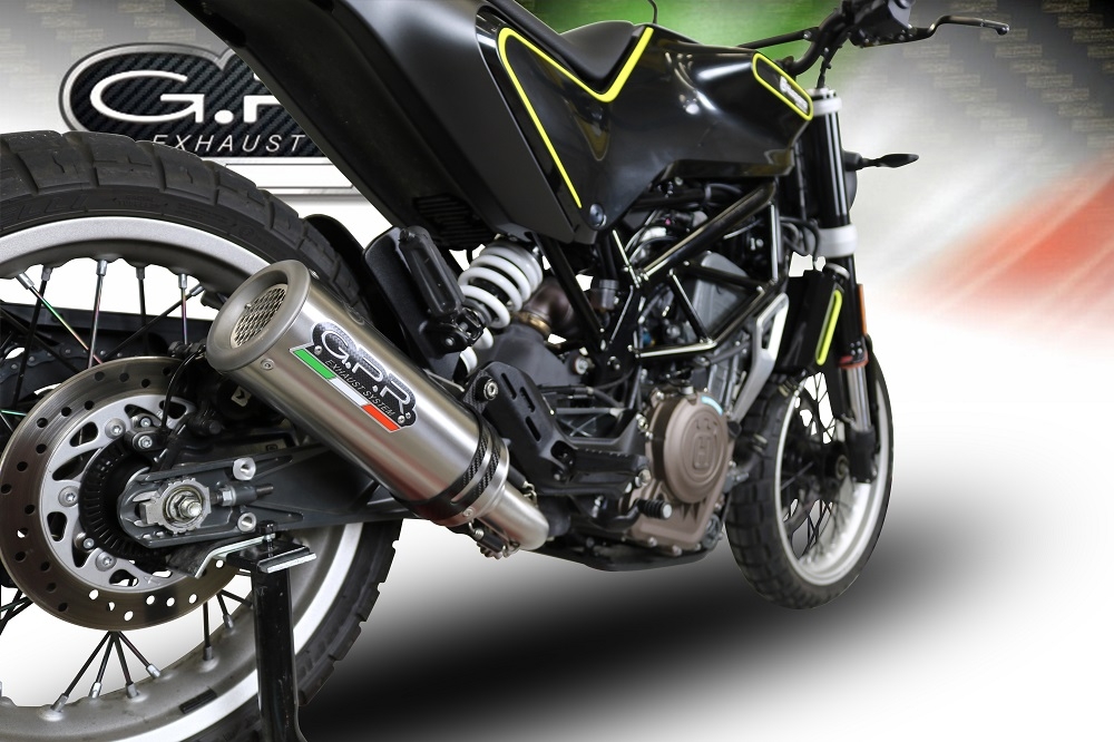 Exhaust compatible with Husqvarna Svartpilen 401 2018-2019, M3 Titanium Natural, Homologated legal slip-on exhaust including removable db killer and link pipe 