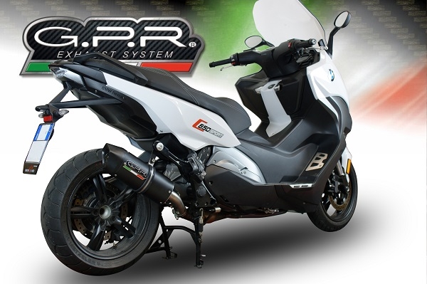 Scarico compatibile con Bmw C 650 Sport 2016-2020, Furore Evo4 Nero, Scarico omologato, silenziatore con db killer estraibile e raccordo specifico