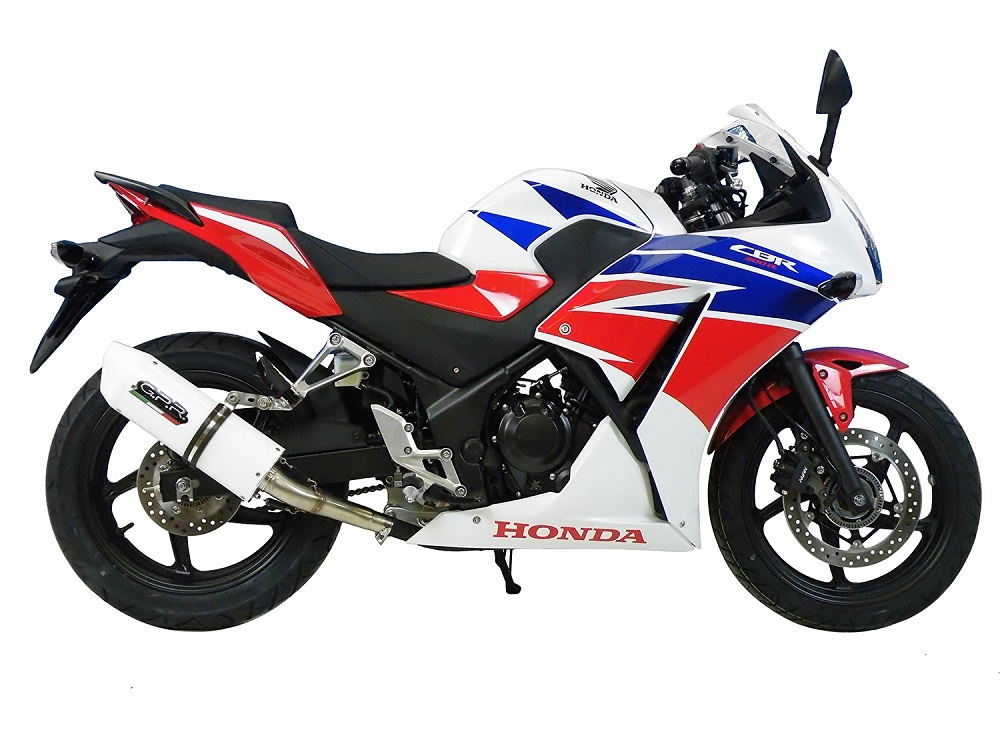 Exhaust system compatible with Honda Cbr 300 R 2014-2016, Albus Ceramic, Homologated legal slip-on exhaust including removable db killer and link pipe 