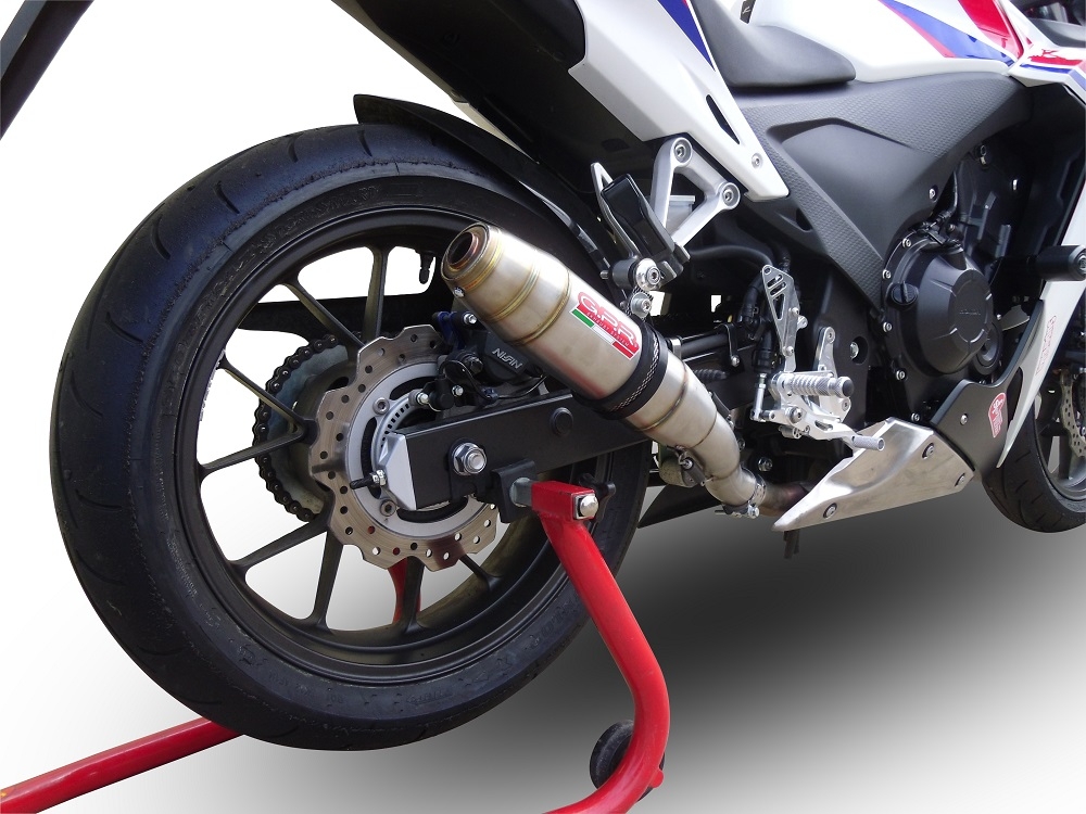 Exhaust system compatible with Honda Cbr 500 R 2023-2024, Deeptone Inox, Homologated legal slip-on exhaust including removable db killer and link pipe 