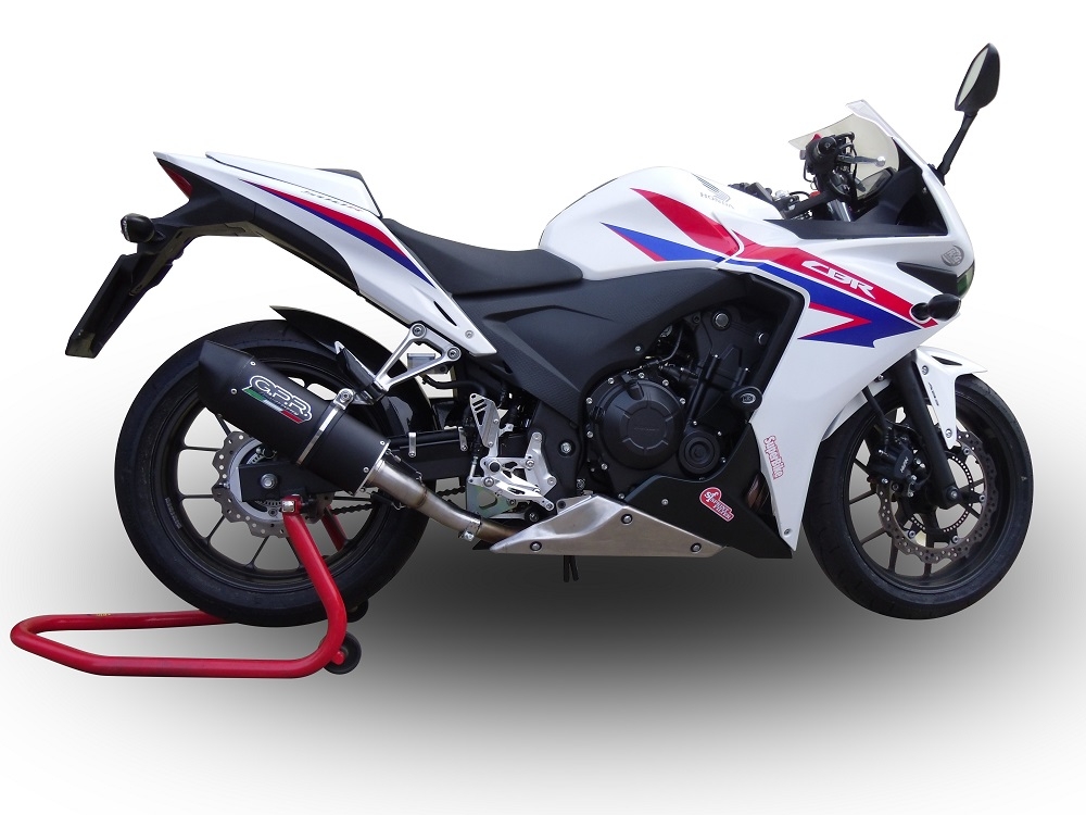 Exhaust system compatible with Honda Cbr 500 R 2012-2016, Furore Nero, Homologated legal slip-on exhaust including removable db killer and link pipe 