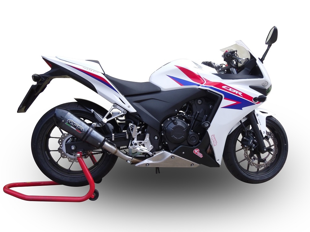 Exhaust system compatible with Honda Cbr 500 R 2012-2018, GP Evo4 Poppy, Homologated legal slip-on exhaust including removable db killer and link pipe 