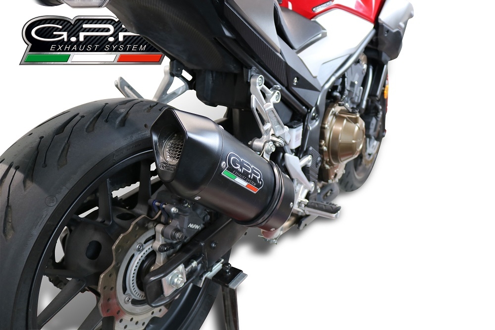 Exhaust system compatible with Honda Cb 500 F 2021-2024, Furore Evo4 Nero, Homologated legal slip-on exhaust including removable db killer and link pipe 