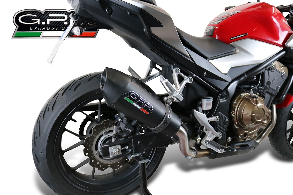 Exhaust system compatible with Honda Cb 500 X 2016-2018, GP Evo4 Black Titanium, Homologated legal slip-on exhaust including removable db killer and link pipe 