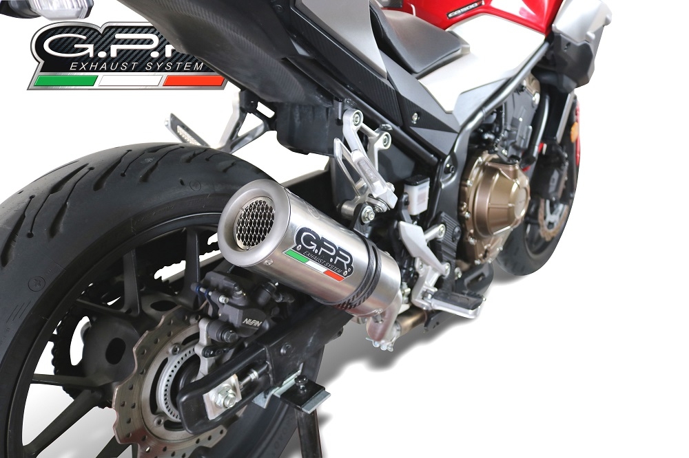 Exhaust system compatible with Honda Cb 500 X 2019-2024, M3 Titanium Natural, Homologated legal slip-on exhaust including removable db killer and link pipe 