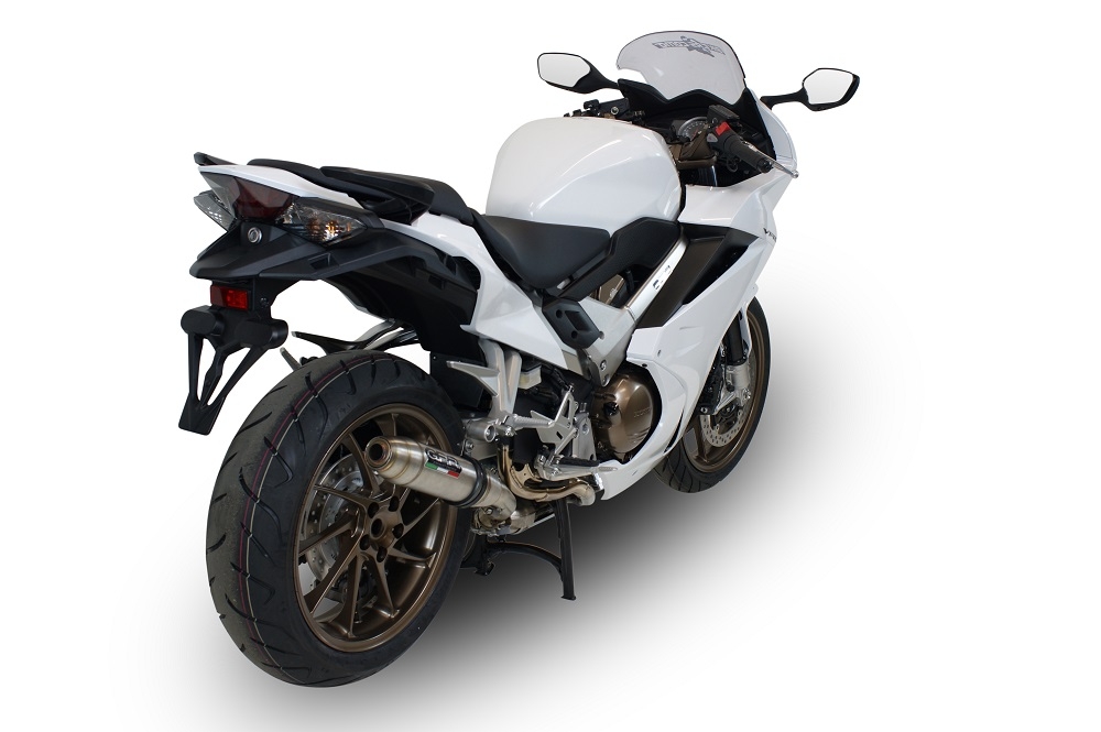 Scarico compatibile con Honda Vfr 800 F 2014-2016, Deeptone Inox, Scarico omologato, silenziatore con db killer estraibile e raccordo specifico