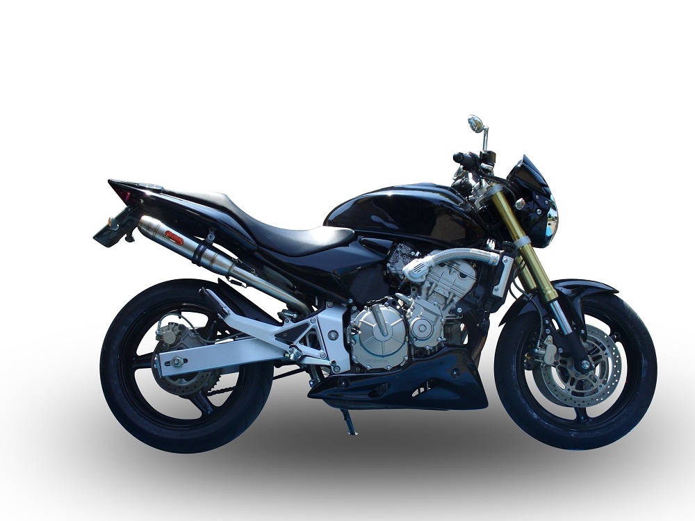 Scarico compatibile con Honda Hornet Cb 600 F 2003-2006, Deeptone Inox, Terminale di scarico omologato,fornito con db killer estraibile,catalizzatore e collettore