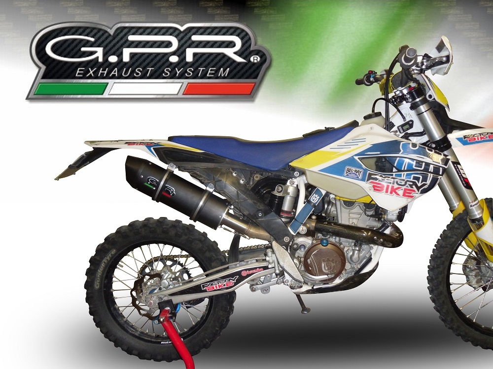 Exhaust compatible with Husqvarna FE 350 2014-2016, Furore Nero, Homologated legal slip-on exhaust including removable db killer and link pipe 