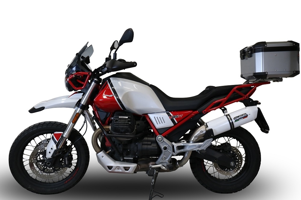 Scarico compatibile con Moto Guzzi V85 TT 2021-2024, Albus Evo4, Scarico omologato, silenziatore con db killer estraibile e raccordo specifico
