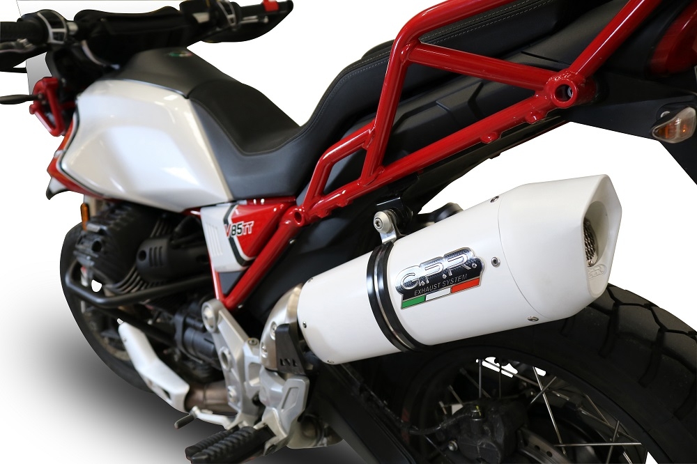 Scarico compatibile con Moto Guzzi V85 TT 2021-2024, Albus Evo4, Scarico omologato, silenziatore con db killer estraibile e raccordo specifico