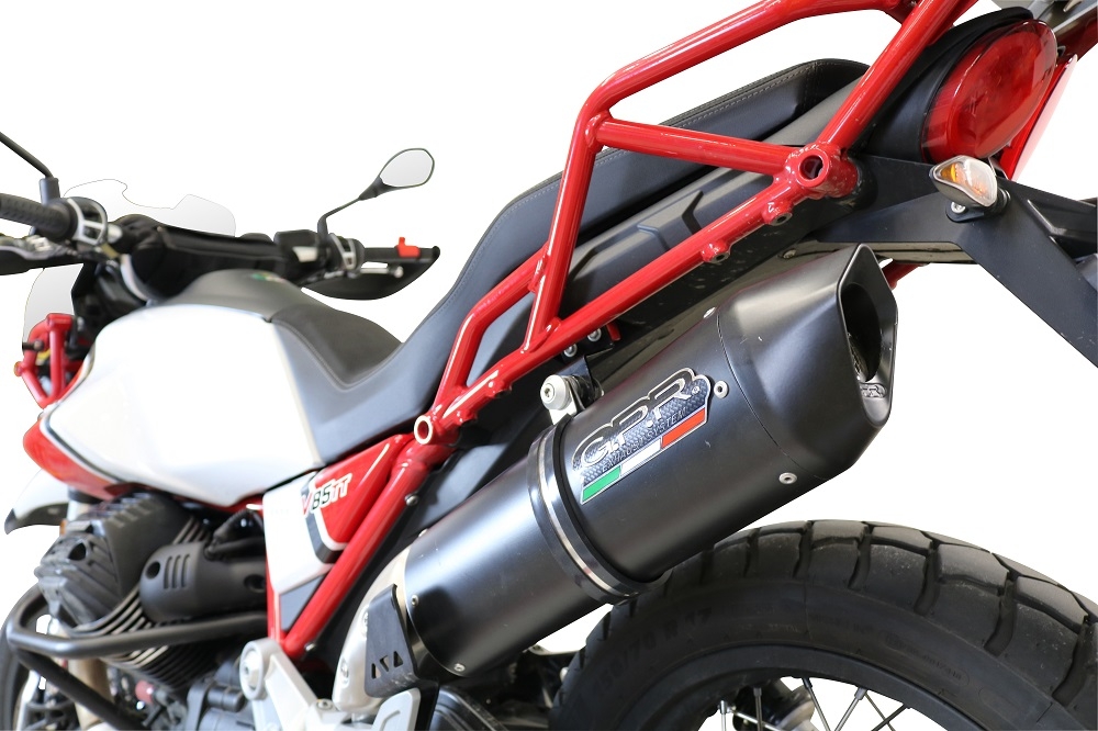 Scarico compatibile con Moto Guzzi V85 TT 2019-2020, Furore Evo4 Nero, Scarico omologato, silenziatore con db killer estraibile e raccordo specifico