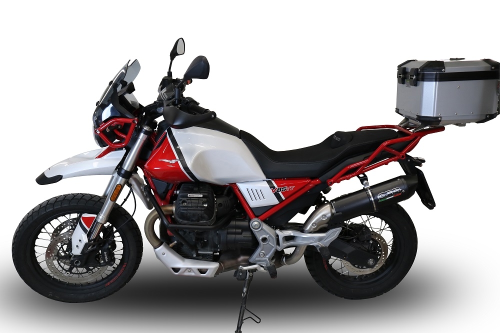 Scarico compatibile con Moto Guzzi V85 TT 2019-2020, Furore Evo4 Nero, Scarico omologato, silenziatore con db killer estraibile e raccordo specifico