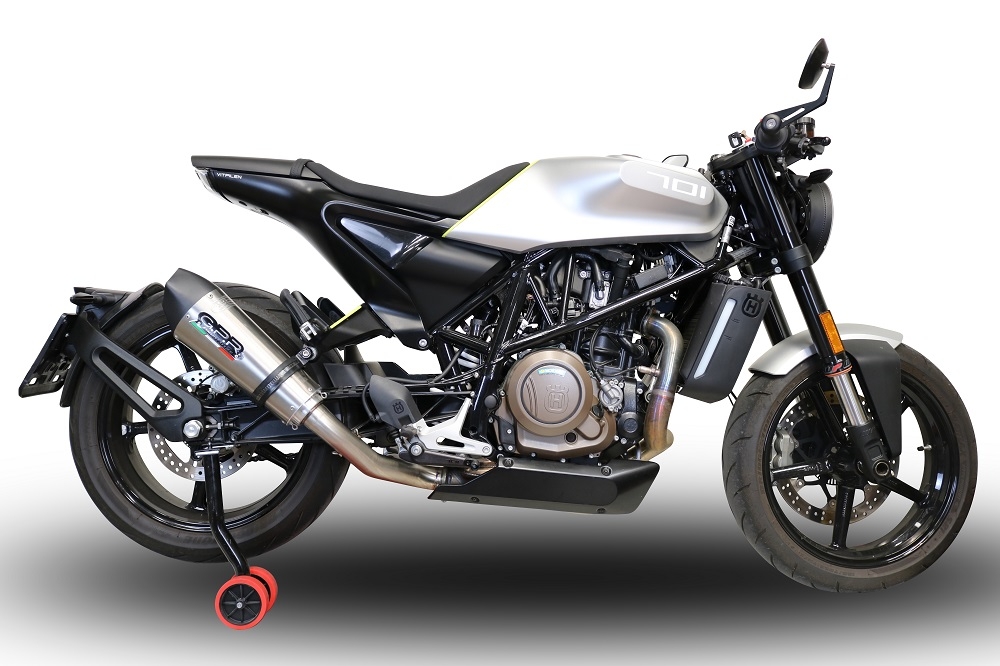 Exhaust compatible with Husqvarna Svartpilen 701 2018-2020, GP Evo4 Titanium, Homologated legal slip-on exhaust including removable db killer and link pipe 