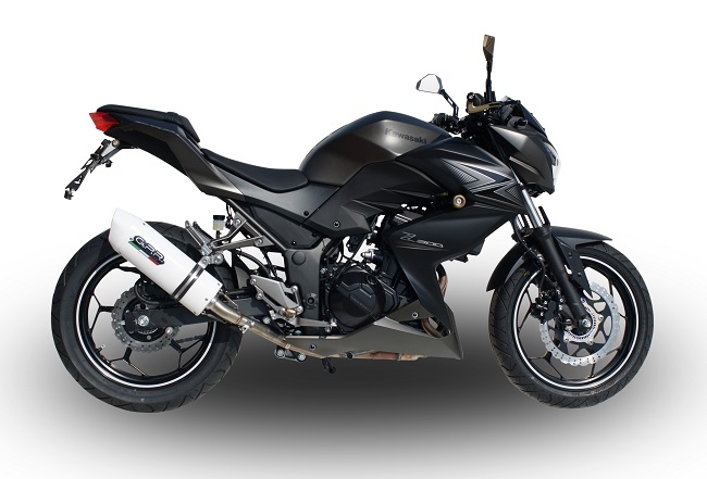Scarico compatibile con Kawasaki Z 300 2014-2017, Albus Ceramic, Scarico omologato, silenziatore con db killer estraibile e raccordo specifico