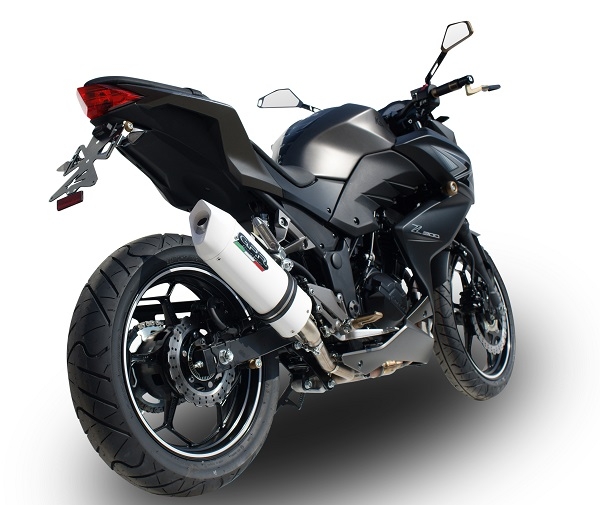 Scarico compatibile con Kawasaki Z 300 2014-2017, Albus Ceramic, Scarico omologato, silenziatore con db killer estraibile e raccordo specifico