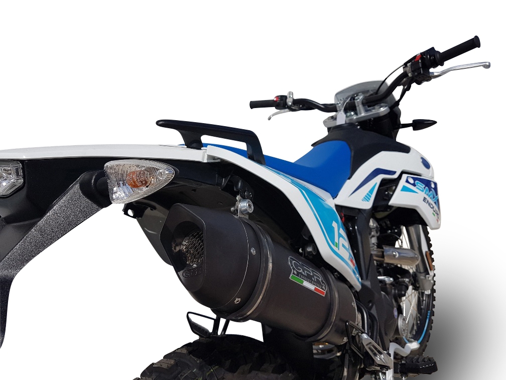 Exhaust compatible with F.B. Mondial Smx 125 Enduro 2018-2020, Furore Evo4 Nero, Homologated legal slip-on exhaust including removable db killer, link pipe and catalyst 