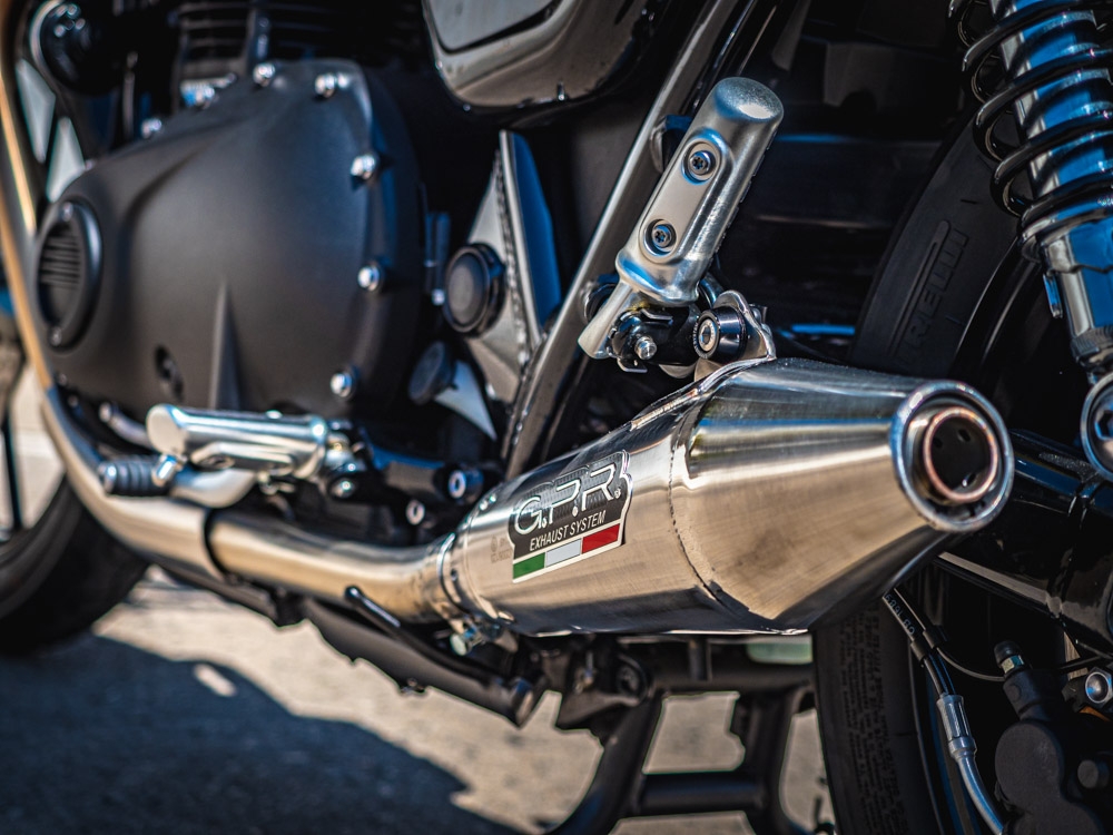 Scarico compatibile con Triumph Street Twin 900 2020-2021, Vintacone, Coppia di terminali di scarico omologati, forniti con db killer removibili e raccordi specifici