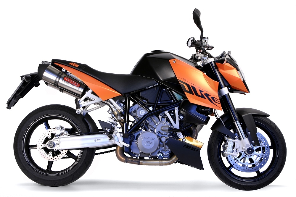 Scarico compatibile con Ktm Superduke 990 - R ( LC8) 2004-2012, Gpe Ann. titanium, Coppia di terminali di scarico omologati, forniti con db killer removibile, catalizzatori e raccordi specifici