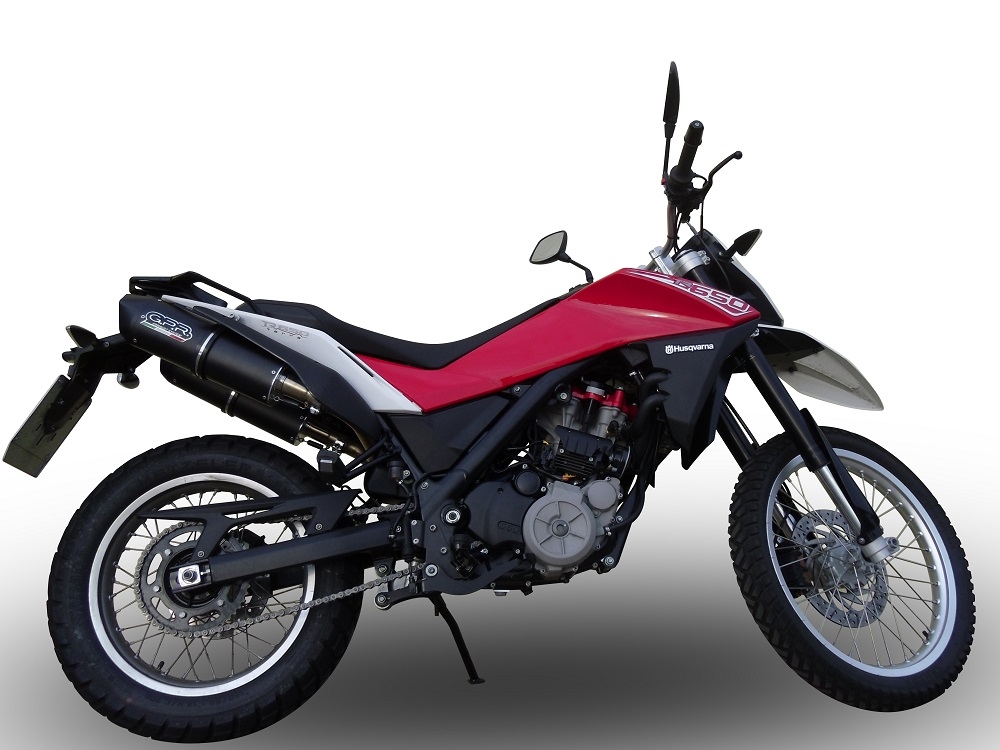 Scarico compatibile con Husqvarna TERRA - STRADA TR 650 2013-2015, Furore Nero, Coppia di terminali di scarico omologati, forniti con db killer removibili e raccordi specifici