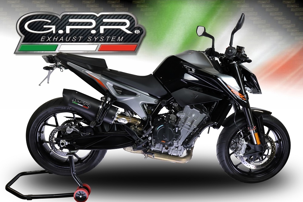 Exhaust compatible with Ktm Duke 790 2021-2024, Furore Evo4 Nero, Homologated legal slip-on exhaust including removable db killer and link pipe 