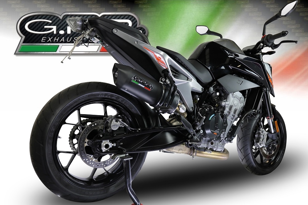 Exhaust compatible with Ktm Duke 790 2021-2024, Furore Evo4 Nero, Homologated legal slip-on exhaust including removable db killer and link pipe 