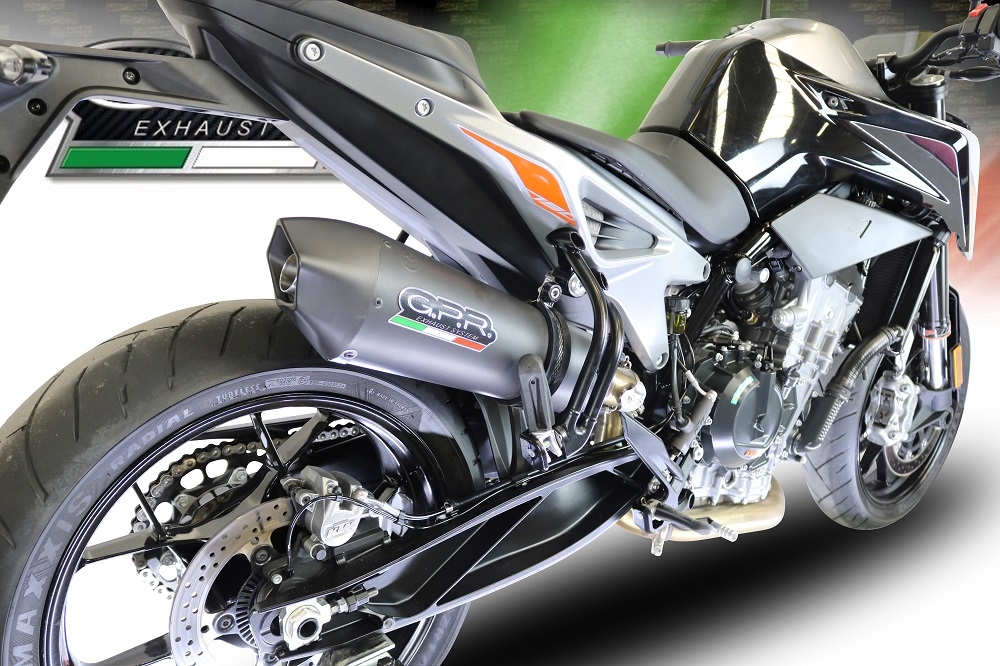 Exhaust compatible with Ktm Duke 790 2021-2024, GP Evo4 Black Titanium, Homologated legal slip-on exhaust including removable db killer and link pipe 
