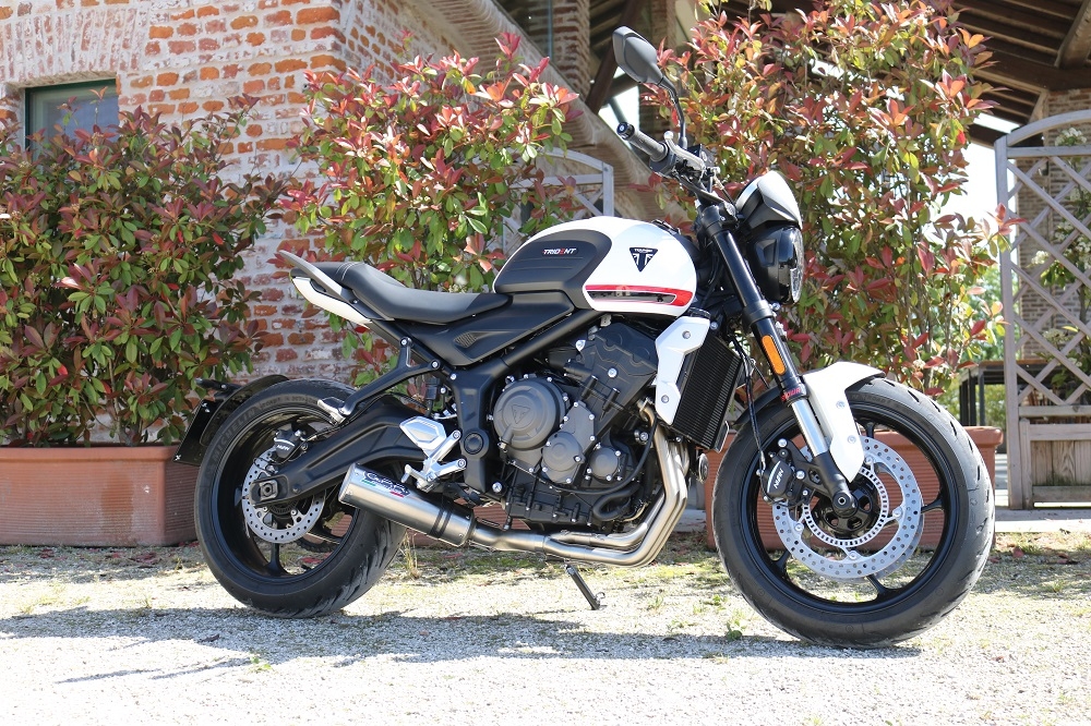 Scarico compatibile con Triumph Trident 660 2021-2024, M3 Titanium Natural, Scarico completo omologato,fornito con db killer estraibile,catalizzatore e collettore
