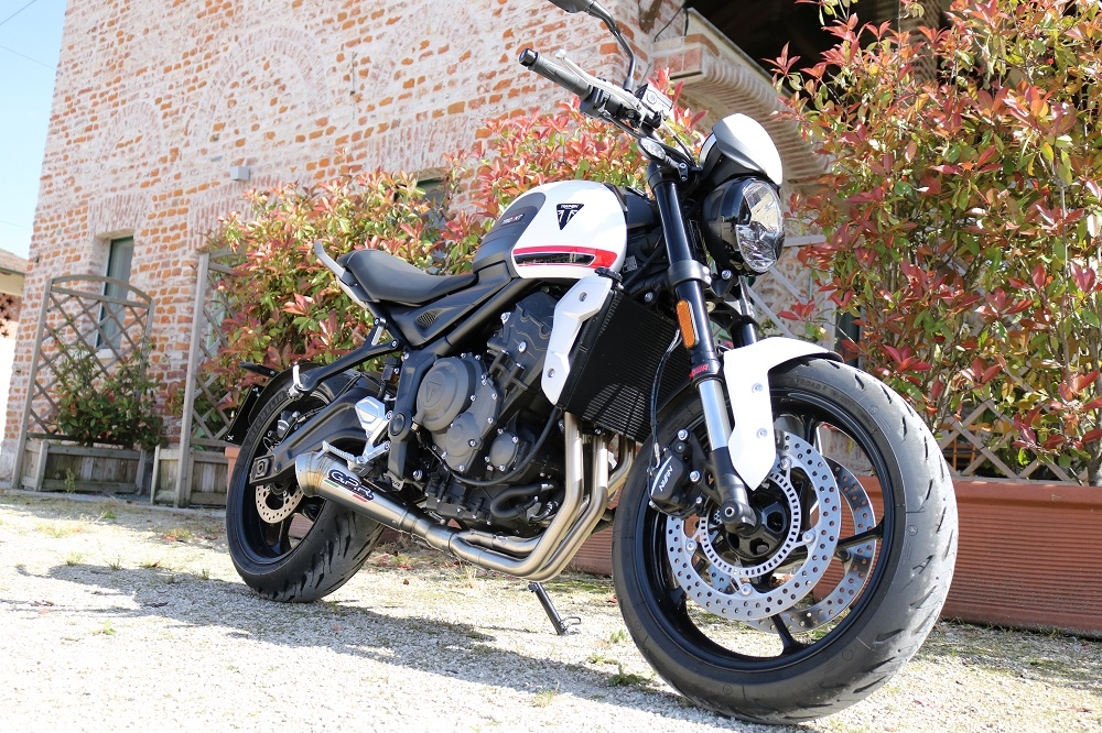 Scarico compatibile con Triumph Trident 660 2021-2024, Powercone Evo, Scarico completo racing, fornito con db killer estraibile e collettore, non conforme per uso stradale