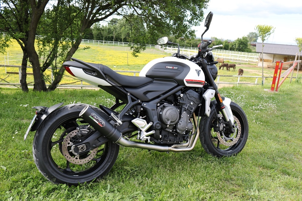 Scarico compatibile con Triumph Trident 660 2021-2024, M3 Black Titanium, Scarico completo omologato,fornito con db killer estraibile,catalizzatore e collettore