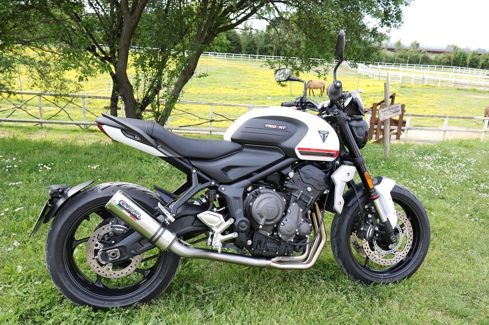 Exhaust compatible with Triumph Trident 660 2021-2024, M3 Titanium Natural, Homologated legal full system exhaust, including removable db killer and catalyst 