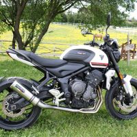 Exhaust compatible with Triumph Trident 660 2021-2024, M3 Titanium Natural, Homologated legal full system exhaust, including removable db killer and catalyst 