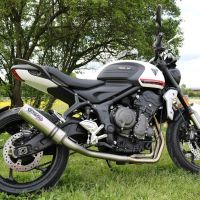 Exhaust compatible with Triumph Trident 660 2021-2024, M3 Titanium Natural, Homologated legal full system exhaust, including removable db killer and catalyst 