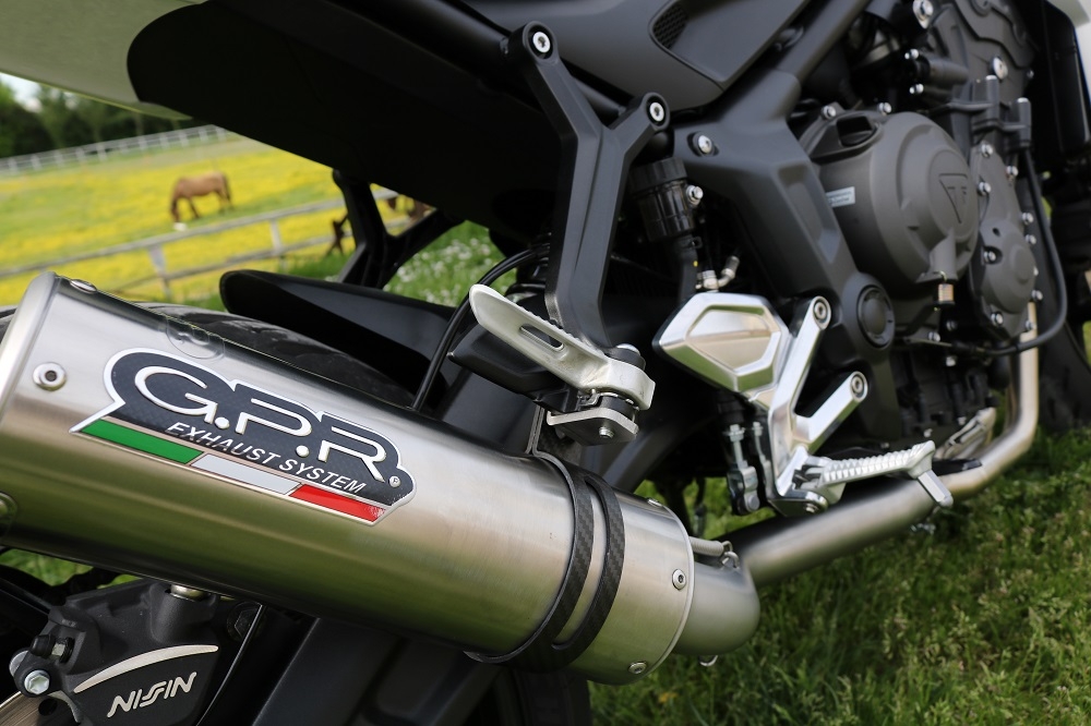 Exhaust compatible with Triumph Trident 660 2021-2024, M3 Titanium Natural, Homologated legal full system exhaust, including removable db killer and catalyst 